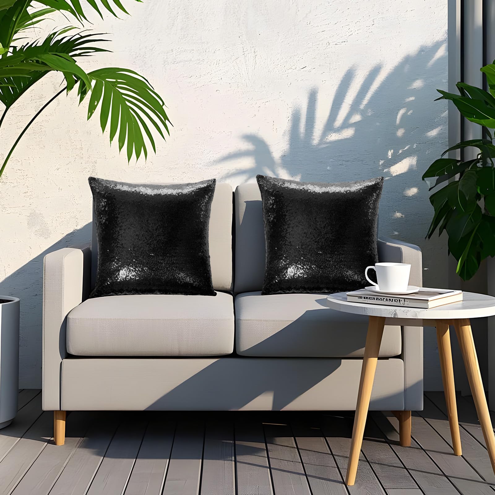 Eternal Beauty Set of 2 Black Sequin Decorative Pillow Covers 20x20 Inches - Luxury Throw Pillows for Sofa, Couch & Bed Decor - Perfect for Living Room, Bedroom & Home Styling