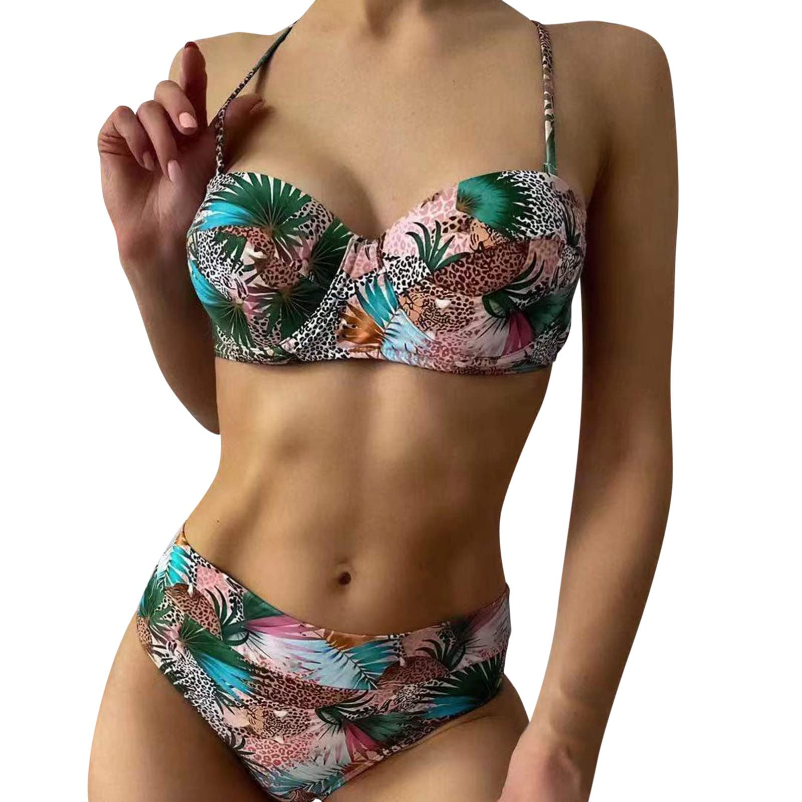 Sexy Floral Print Two-Piece Bikini Swimsuit for Women - High Waist Swim Shorts & Crop Top Bathing Suit | Size 14 | Perfect for Beach Vacation, Pool Party & Summer Getaway