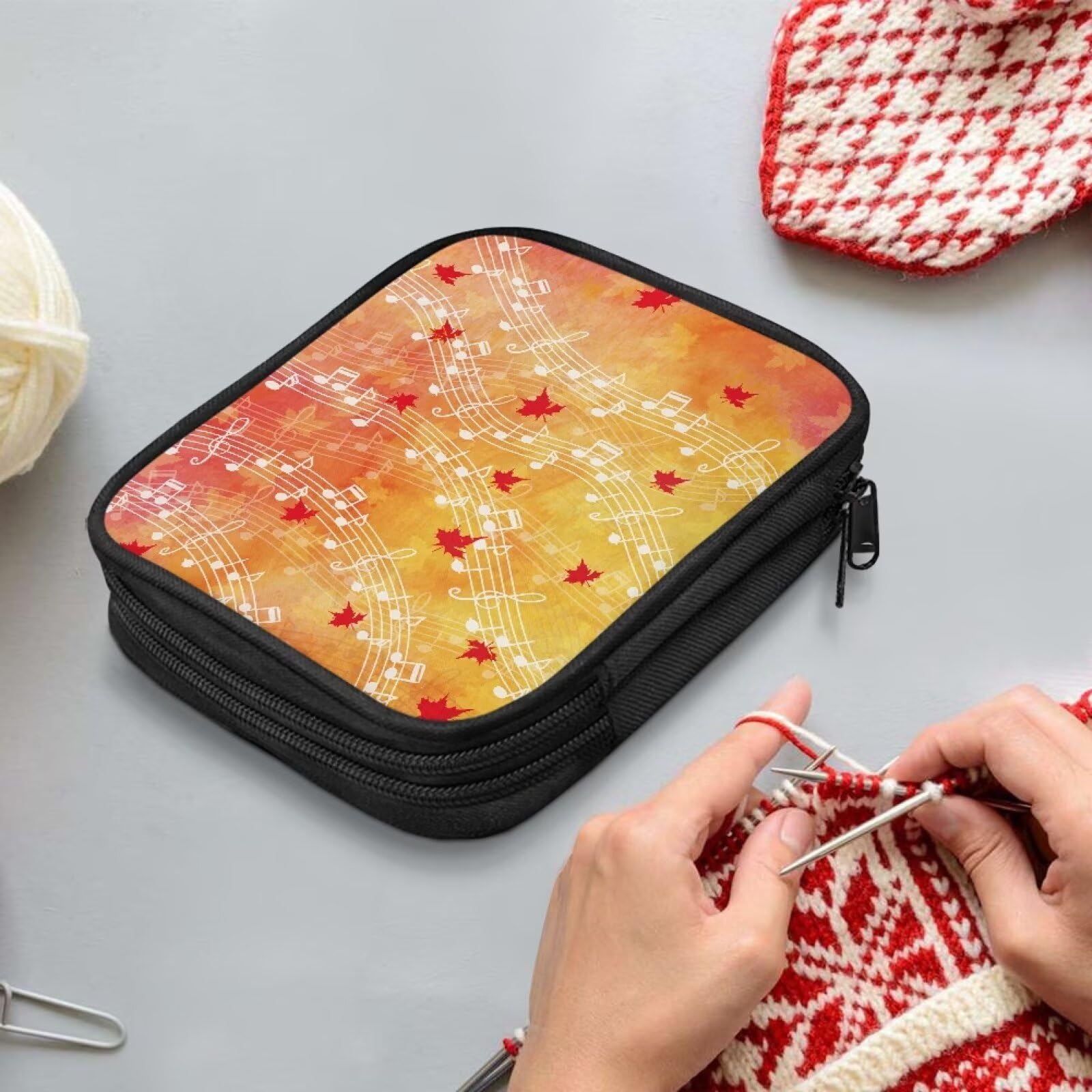 Maple Leaf Crochet Hook Case with Pockets - Storage Organizer for Knitting Needles & Tools - Perfect for Crafters & Travel