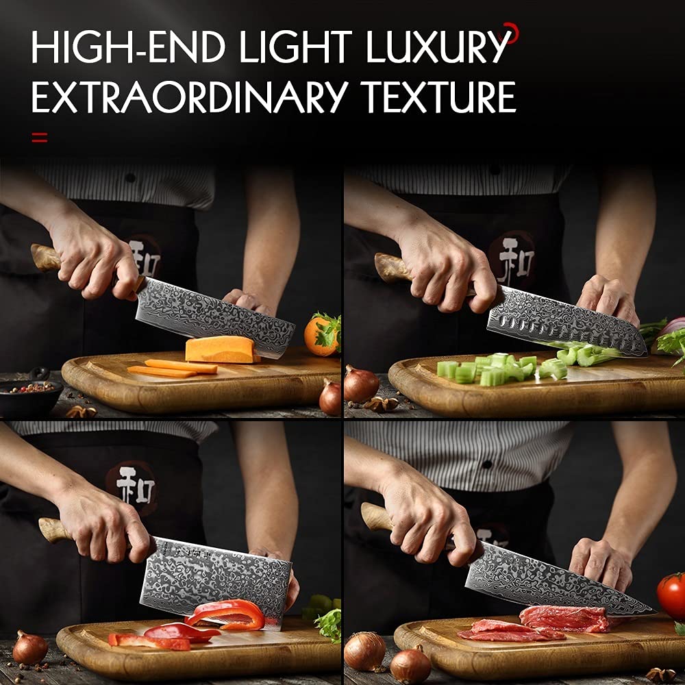 **7-Piece Damascus Steel Kitchen Knife Set - Professional Chef, Bread, Paring, Santoku, Nakiri Knives for Cooking & Food Prep | Sharp & Durable BY ZZYY | Perfect for Home Chefs & Culinary Enthusiasts**