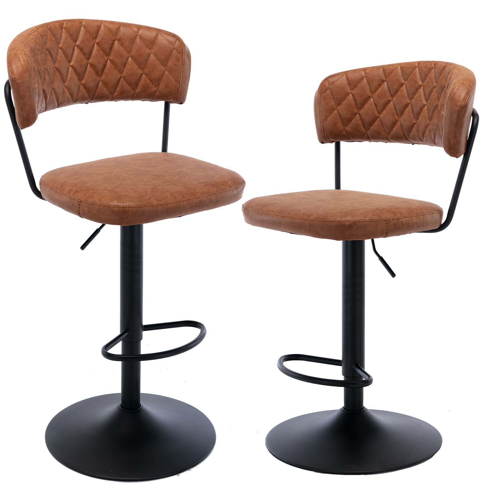 Premium PU Leather Adjustable Bar Stools Set of 2 - Swivel Counter Height Stools with Backrest & Footrest - Modern Kitchen Island Dining Chairs for Home Bar, Pub, Restaurant & Dining Room - Comfortable Seating for Breakfast Nook, Entertainment Area & Kitchen Counter (Brown)