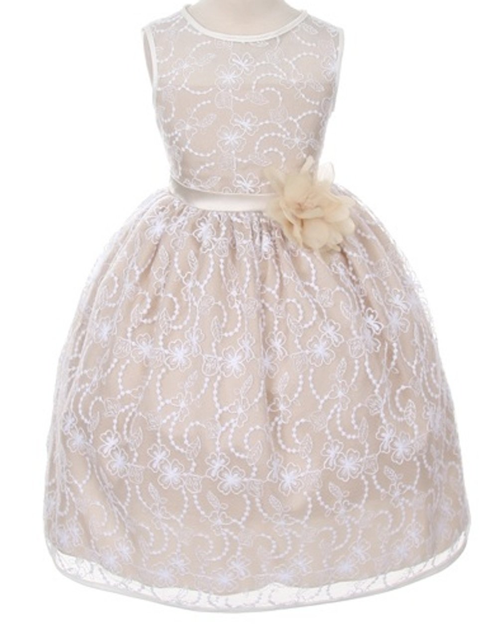 Flower Girl Dress Ivory Champagne - High-Quality Lace Pageant Wedding Dress for Girls Age 2-14 | Perfect for Weddings, Baptisms & Special Occasions
