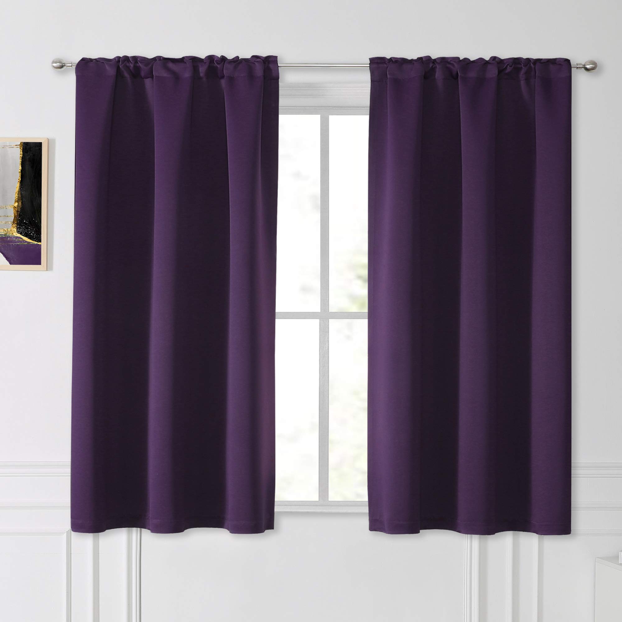 Plum Purple Blackout Curtains for Bedroom & Kitchen - Thermal Insulated Window Drapes with Rod Pocket, 2 Panels (38x45 Inches) - Perfect for Small Windows, Light Blocking & Energy Saving Home Decor