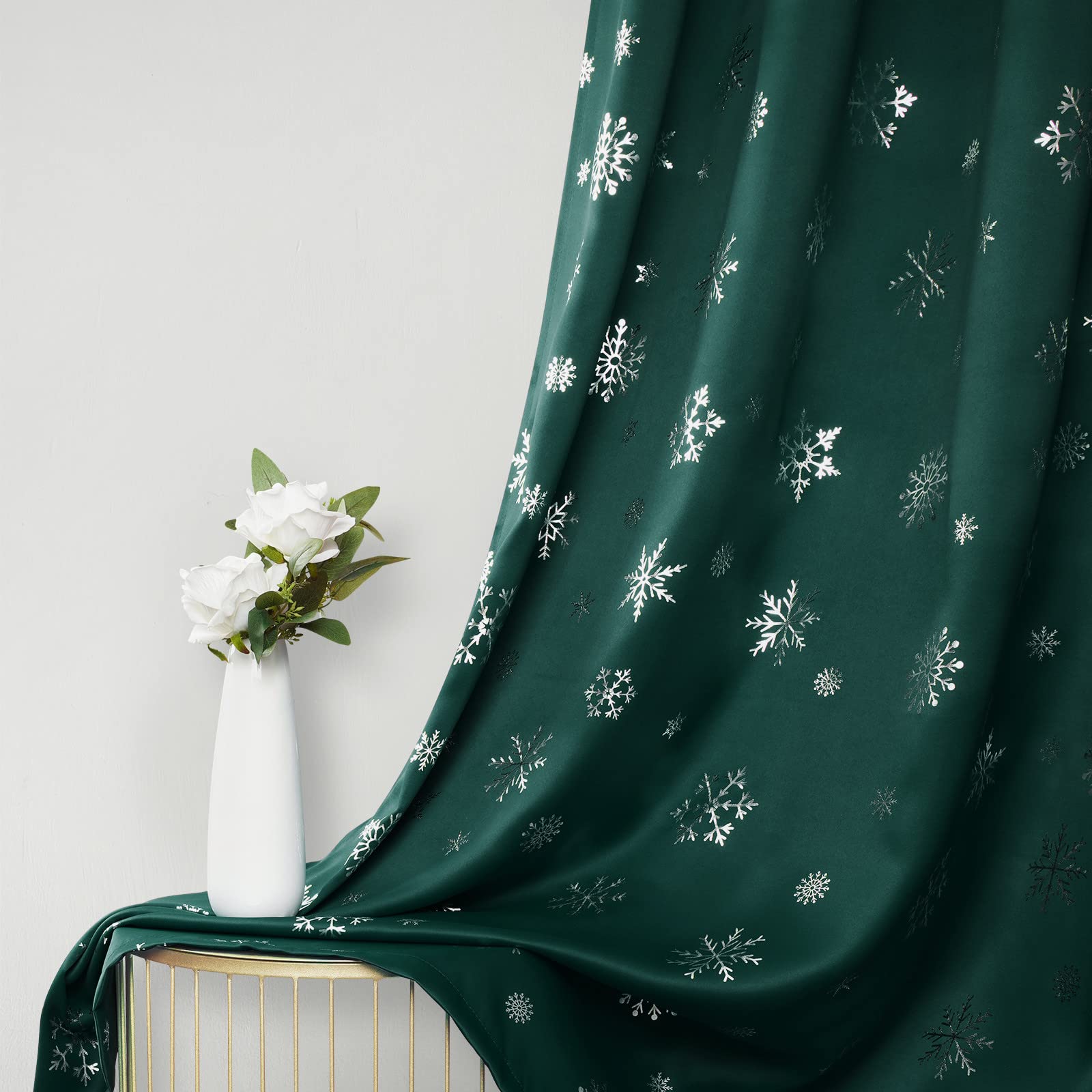 FRAMICS Snowflake Foil Print Thermal Insulated Blackout Curtains - 52