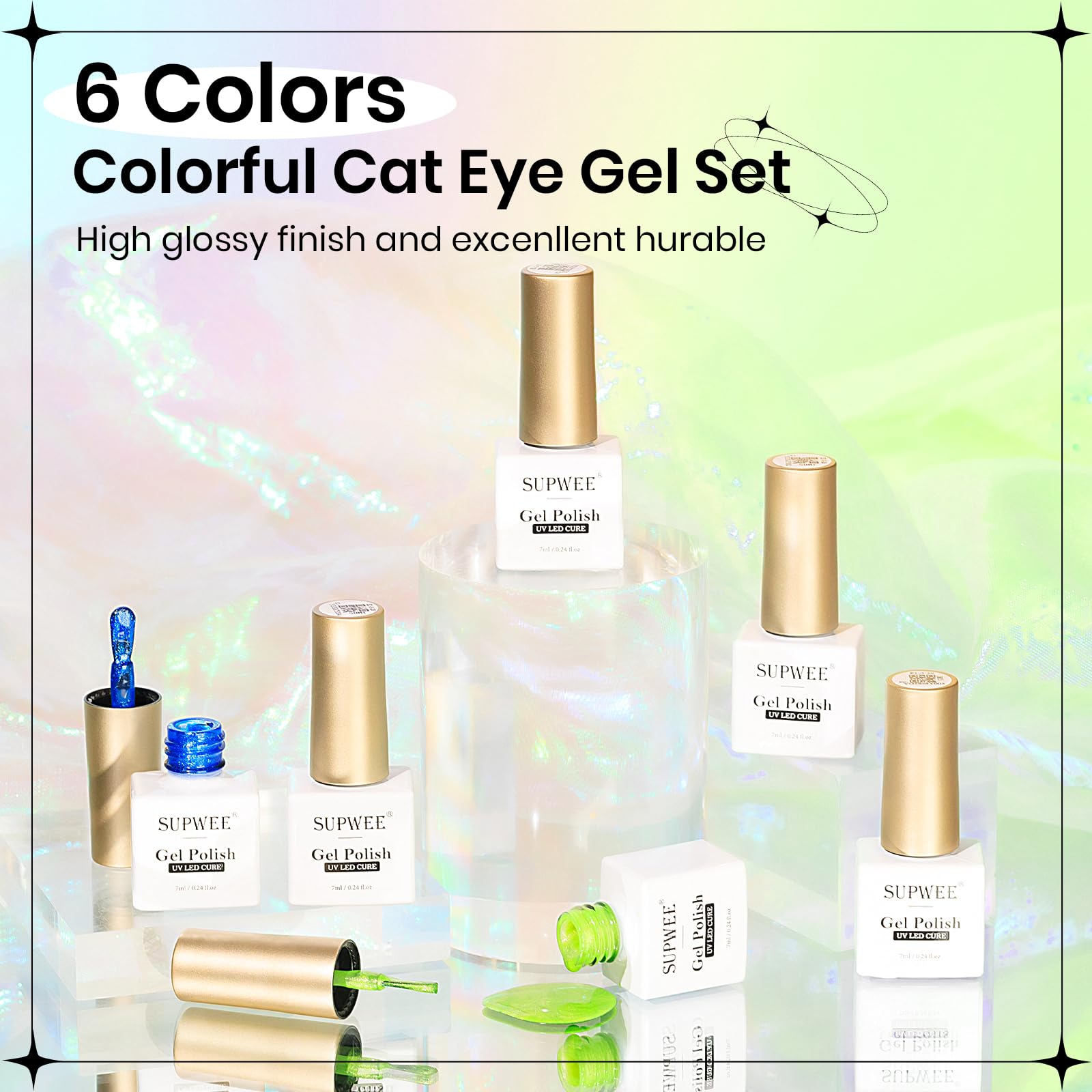Neon Cat Eye Magnetic Gel Nail Polish Set - 6 Vibrant Summer Colors (Green, Yellow, Hot Pink) | UV/LED Soak Off | Professional Nail Art & DIY Manicures at Home | Perfect for Parties, Weddings & Special Occasions