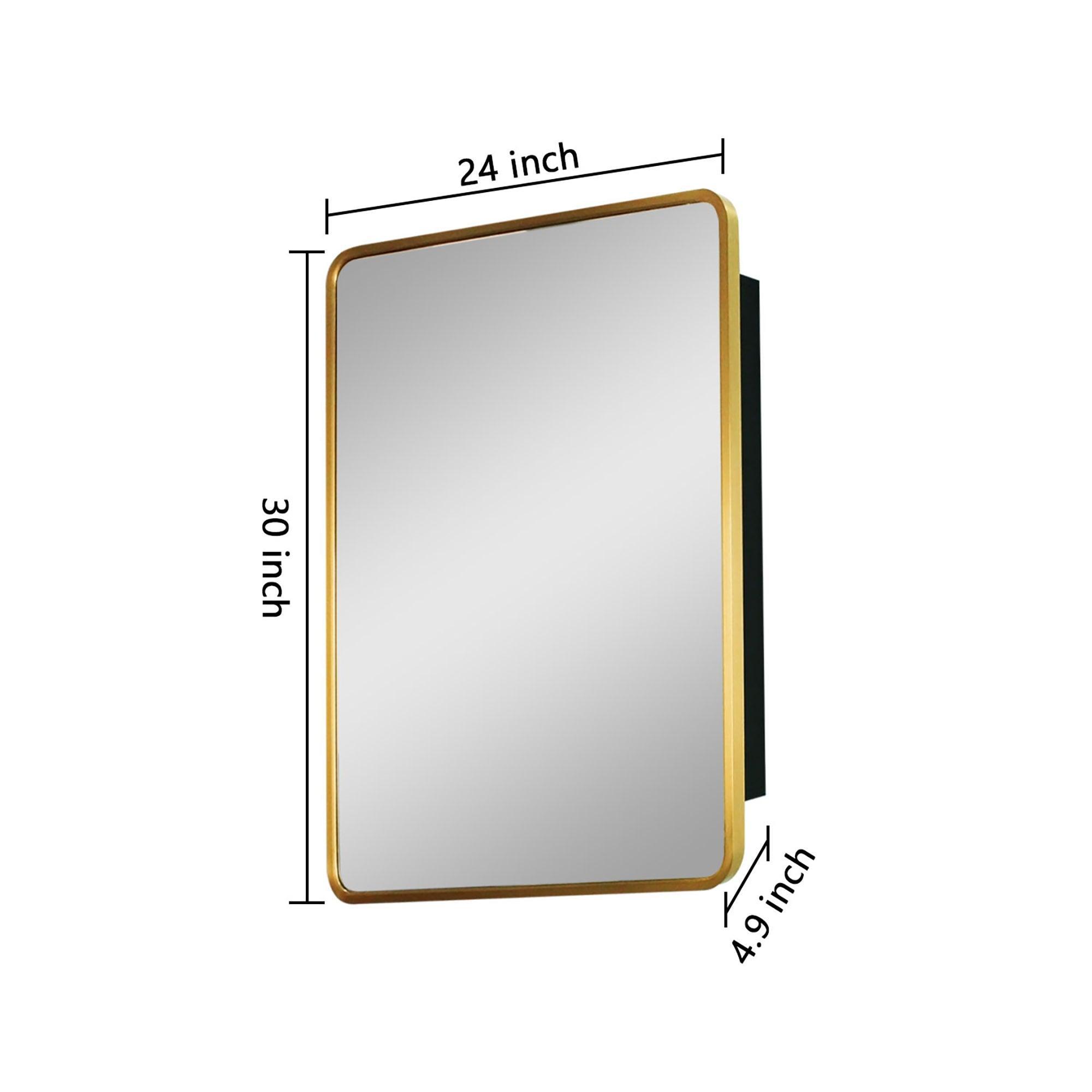 Gold Metal Framed Bathroom Medicine Cabinet with Mirror - Wall Mount or Recessed Installation for Modern Bathrooms, Powder Rooms & Vanity Areas