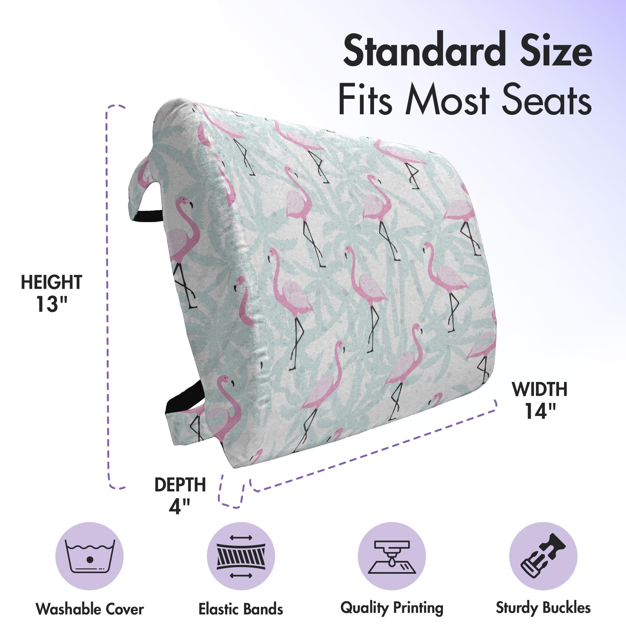 Ambesonne Flamingo Lumbar Support Pillow - High Density Foam Cushion for Office Chair & Car Seat, 14