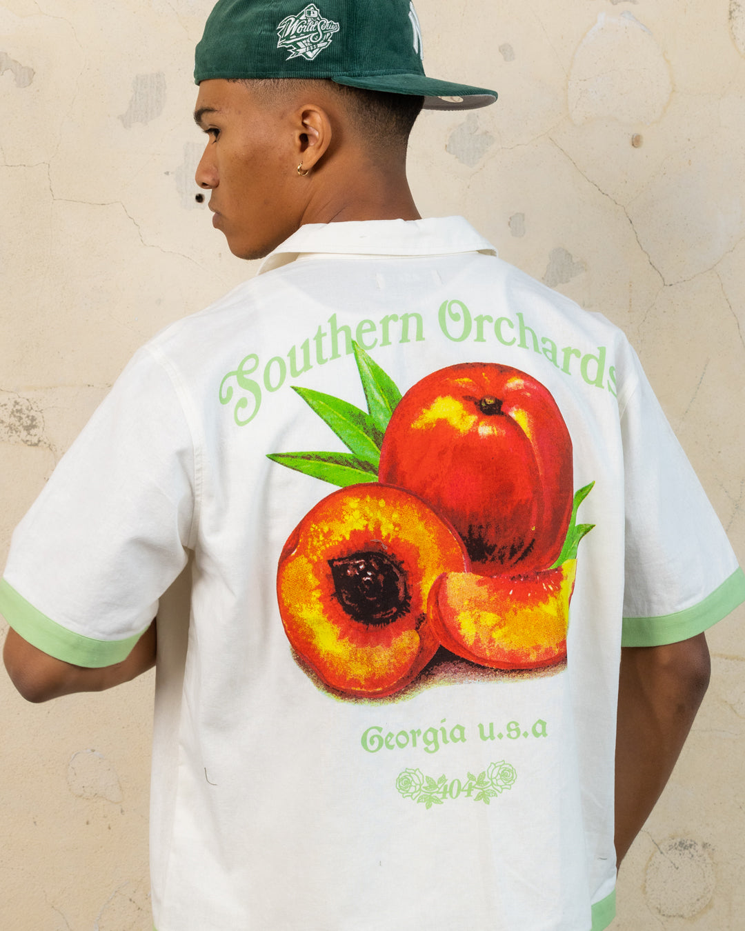 404 Southern Orchards Button Up T-Shirt for Men - Casual Short Sleeve Shirt in Ecru - Perfect for Summer Outings, Beach Vacations and Weekend Wear