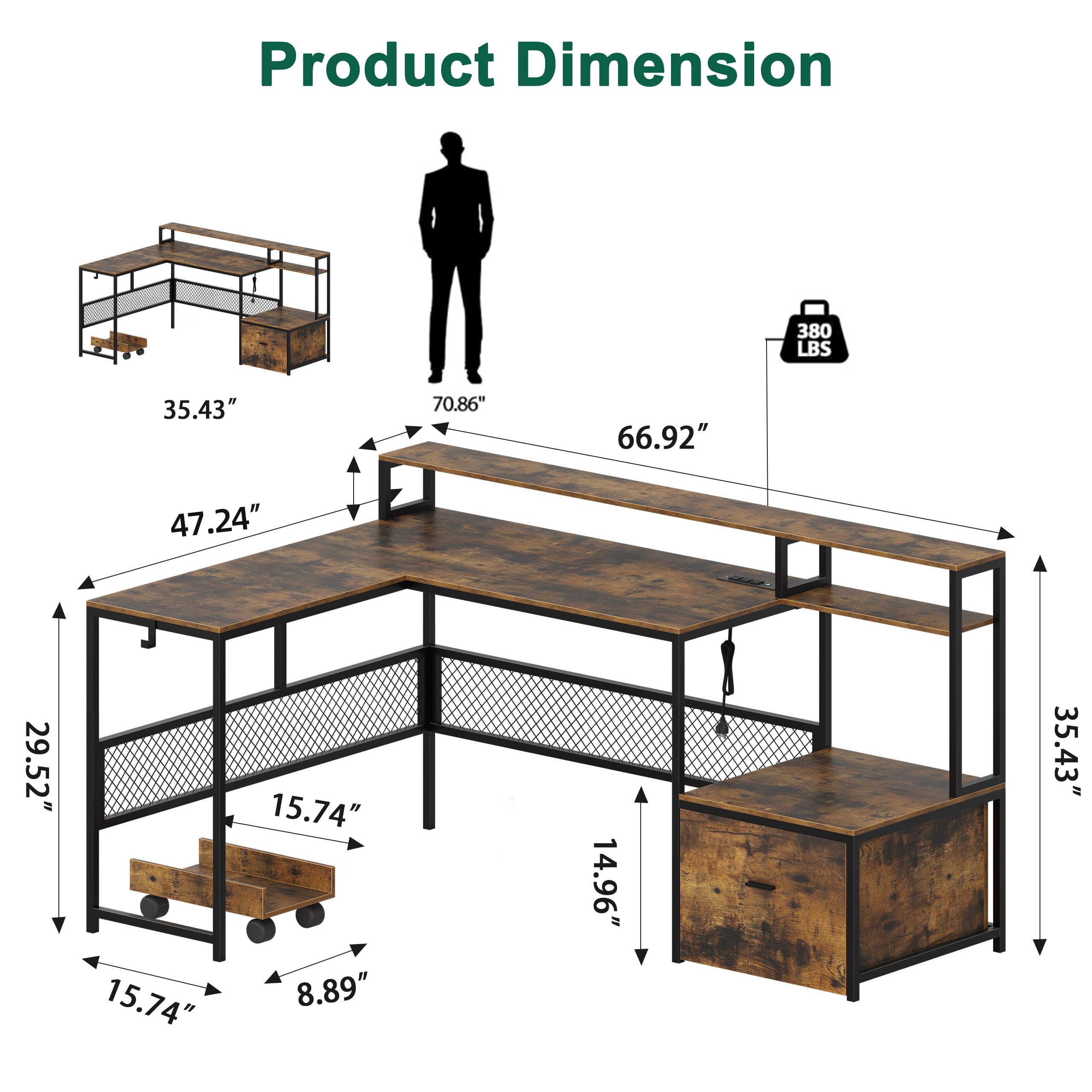 Ergonomic L-Shaped Computer Desk & Mesh Chair Set with Drawers - Home Office Furniture Combo in Brown & Black for Small Spaces, Gaming & Remote Work