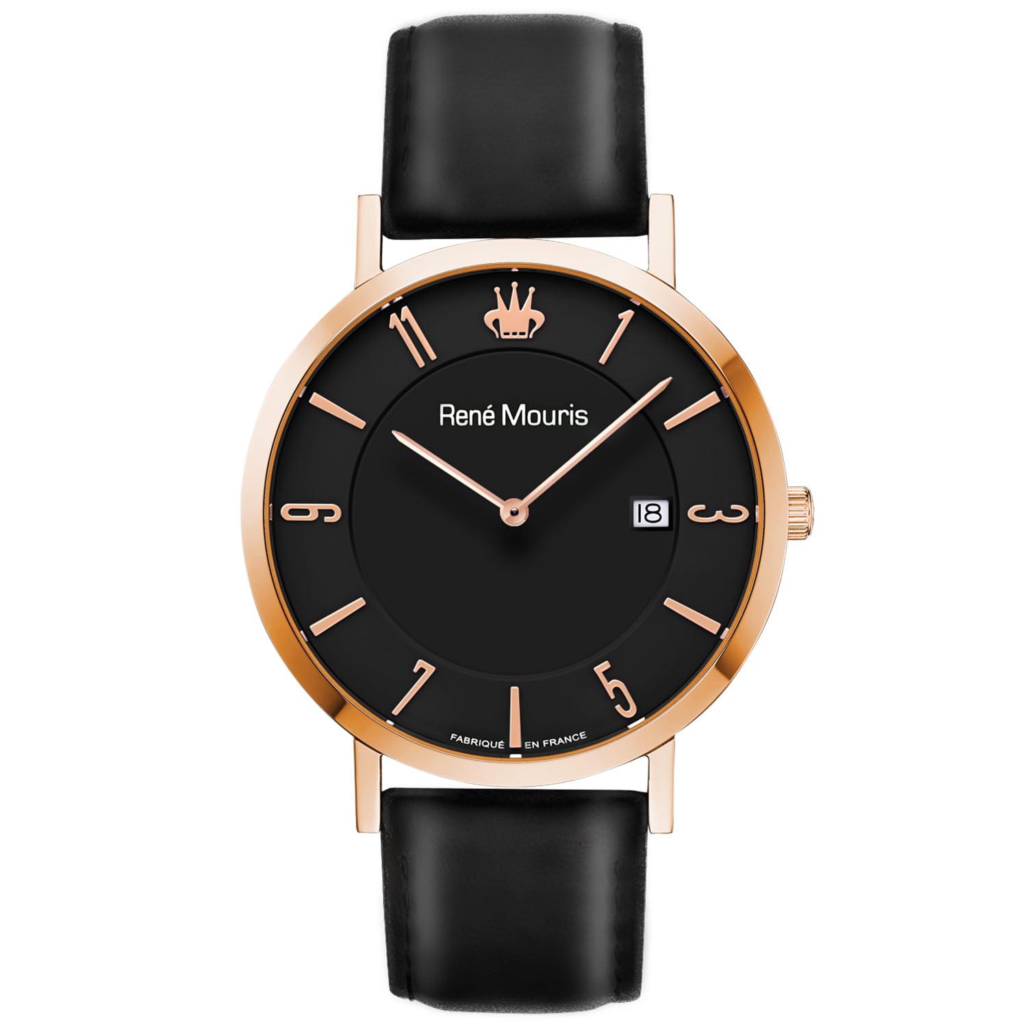René Mouris Men's Classic Quartz Watch - 41mm 316L Stainless Steel Case, Sapphire Coated Crystal, 50M Waterproof, Italian Leather Strap - Elegant Dress Watch for Business, Office & Formal Occasions