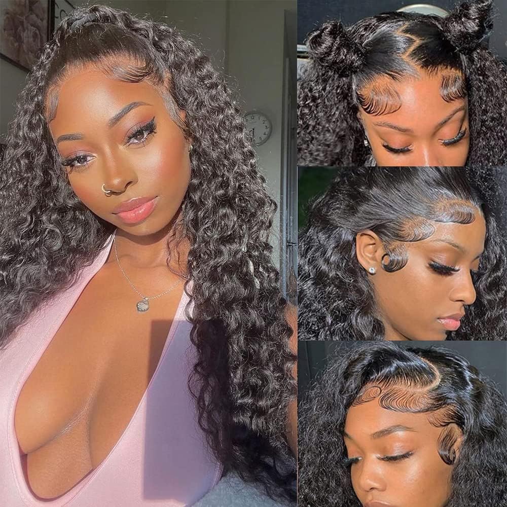 13x6 Deep Wave Lace Front Wigs Human Hair - HD Lace Frontal Wigs for Black Women - Glueless Curly Lace Front Wig with Baby Hair & Pre-Plucked Hairline - 150% Density (Natural Color, 20 Inch) - Perfect for Daily Wear, Parties, Weddings & Special Occasions
