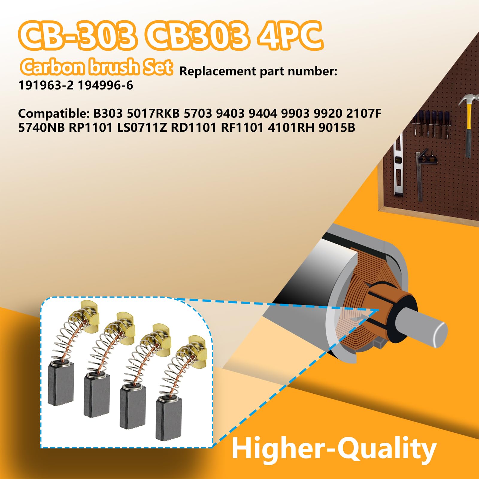 4-Pack Carbon Brush Replacement for Makita Angle Grinder - Compatible with CB-303, 5017RKB, 5703, 9403, 9404, 9903, 9920, 2107F - Electric Motor Power Tool Accessories - Ideal for DIY Projects & Professional Workshop Repairs