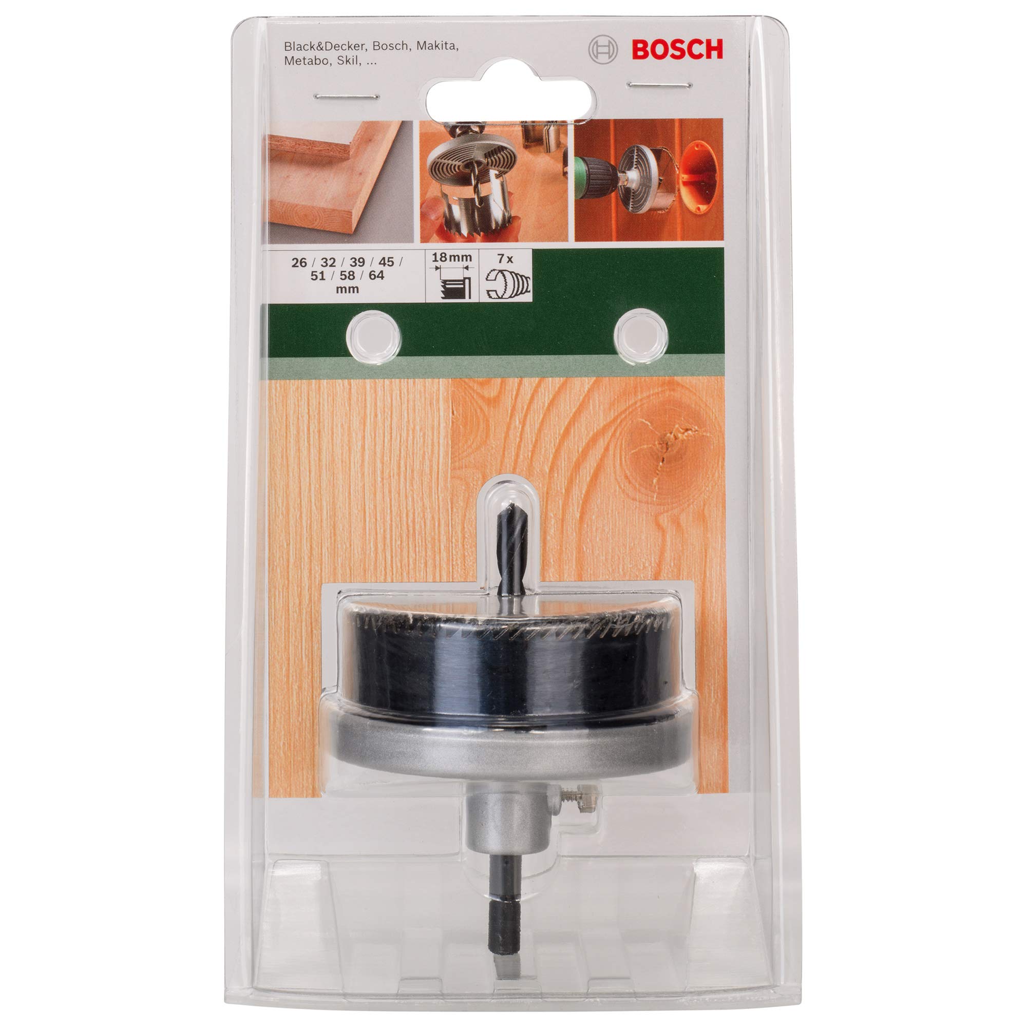 Bosch 2609255635 7-Piece Hole Saw Set - High-Speed Steel Bi-Metal Hole Cutter Kit for Wood, Metal & Plastic - Perfect for DIY, Construction & Plumbing Projects