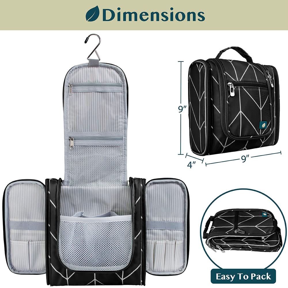 PAVILIA Hanging Toiletry Bag for Women & Men - Water Resistant Travel Cosmetic Organizer with Large Capacity - Perfect for Makeup, Toiletries & Travel Essentials (Black Chevron) | Ideal for Vacation, Business Trips & Camping