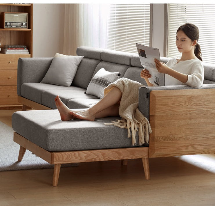 Oak & Ash Solid Wood Modern Fabric Sofa - Contemporary Living Room Furniture for Comfortable Lounging & Stylish Home Decor