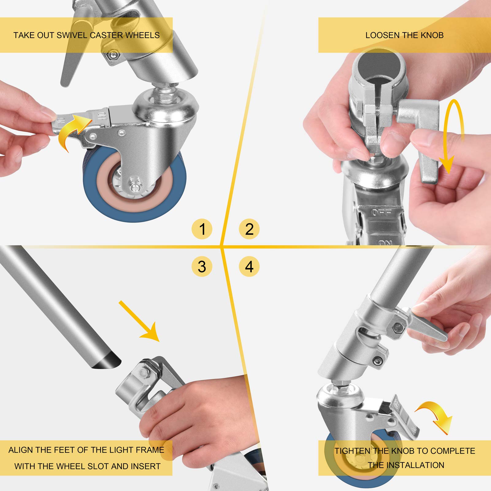 Professional EMART Photography C Stand with Swivel Caster Wheels - 10ft/300cm Adjustable Heavy Duty Light Stand with 4.2ft/128cm Holding Arm - Foldable Tripod Magic Leg Wheel for Studio Photography, Video Production & Lighting Equipment Support