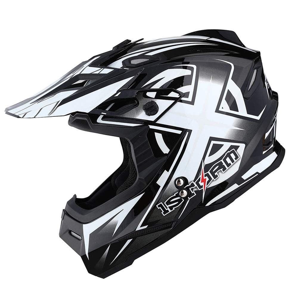 1Storm HF801 Adult Motocross Helmet - DOT Approved BMX MX ATV Dirt Bike Racing Helmet with Bluetooth Headset (Sonic White) - Perfect for Off-Road Adventures, Motorcycle Riding & Extreme Sports