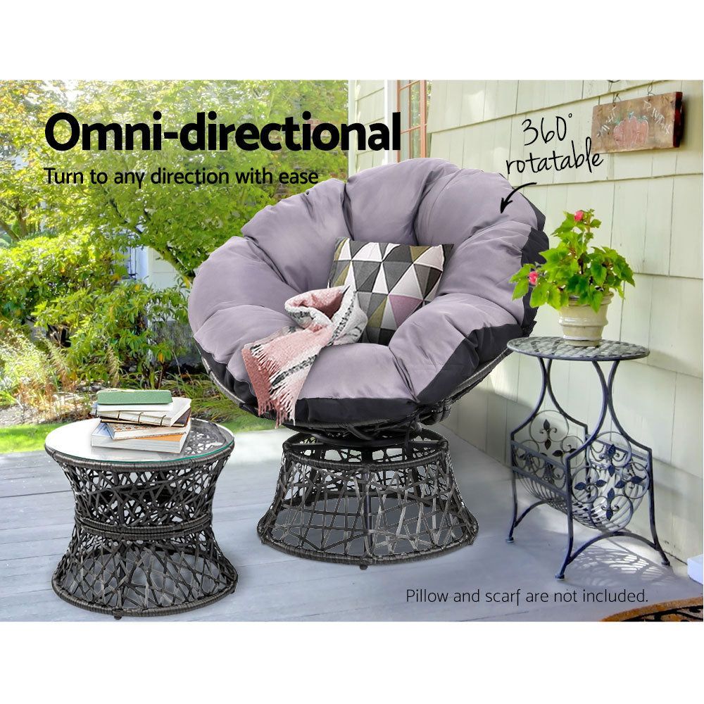 Gardeon Outdoor Patio Furniture Set - 2 Wicker Papasan Chairs with Table, Black Rattan Lounge Seating for Garden, Backyard & Poolside Relaxation