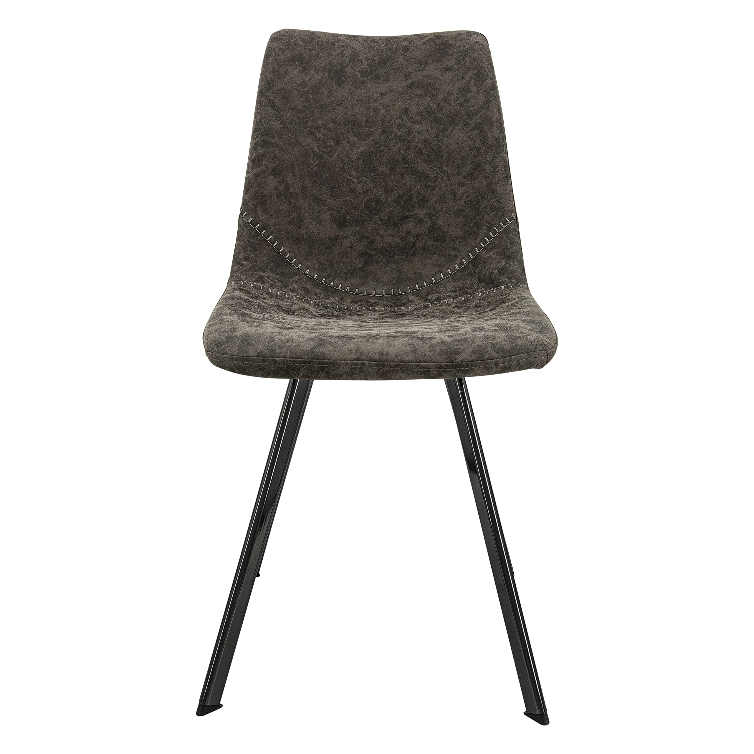 LeisureMod Dining Chair - Modern Upholstered Leather Accent Chair with Powder-Coated Metal Base, Grey Markley Series | Perfect for Dining Room, Living Room & Kitchen Decor