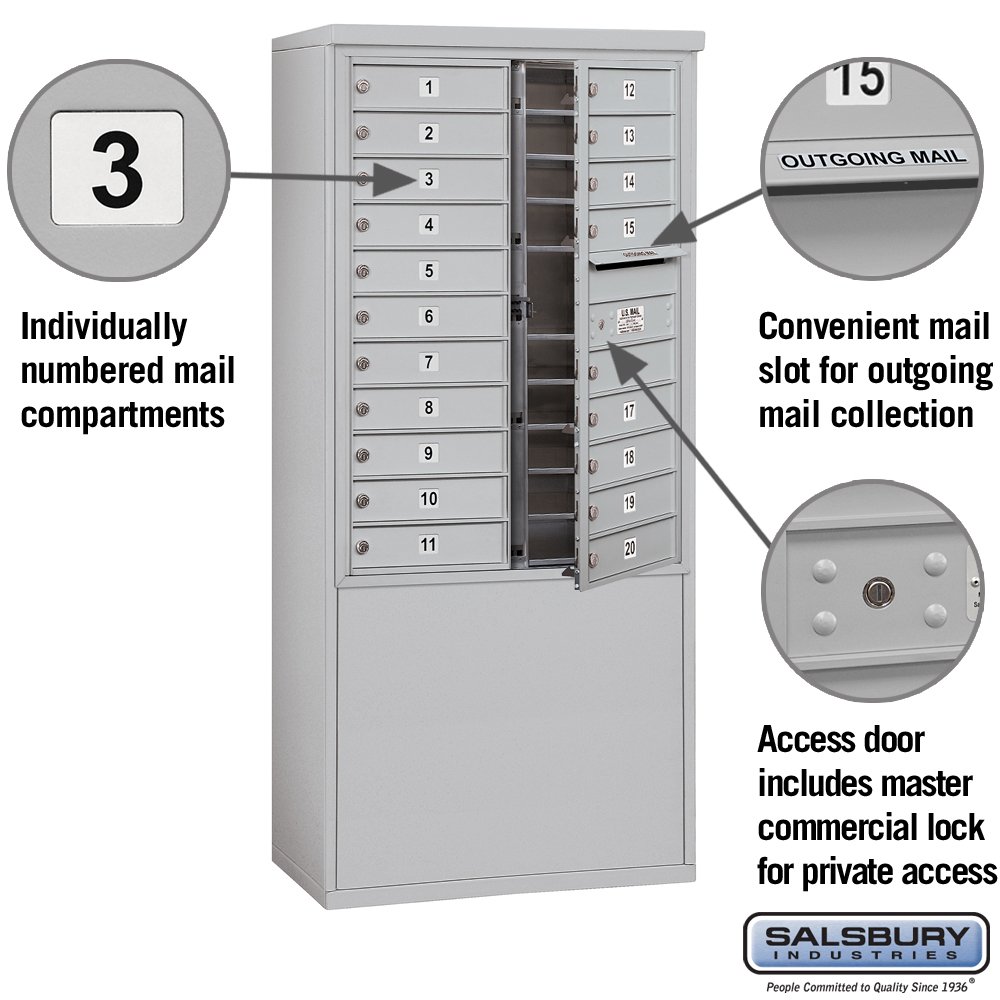 Salsbury Industries 3911D-20AFP Freestanding Horizontal 4C Mailbox - Durable Aluminum Mailbox for Residential & Commercial Use - Perfect for Home, Office, Apartment & Business Mail Delivery