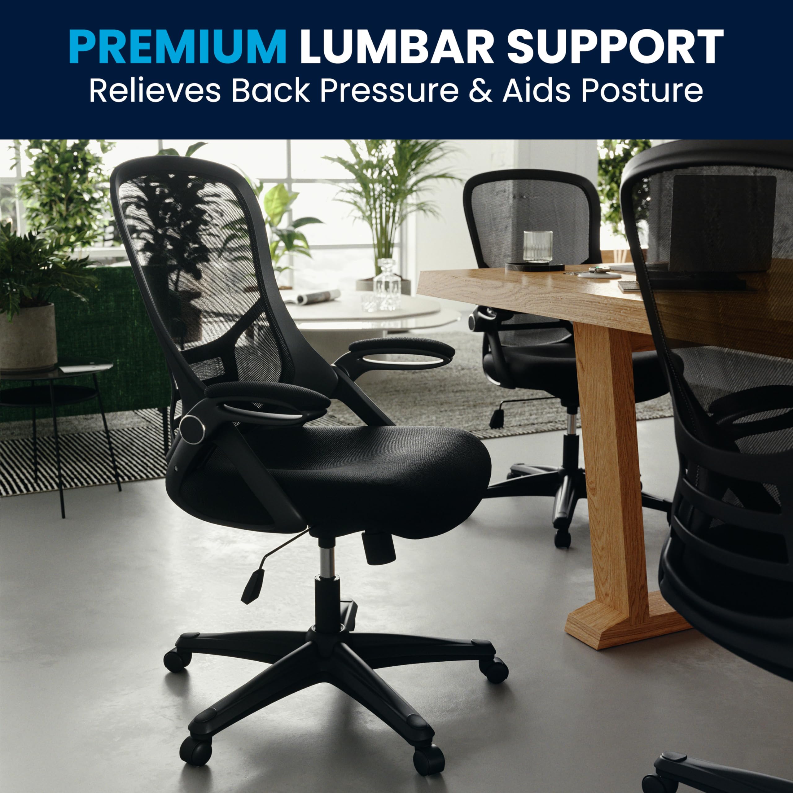 Ergonomic High Back Mesh Office Chair with Flip-Up Arms - Black Swivel Task Chair for Home & Office Workspace - Adjustable Comfort for Long Hours of Sitting