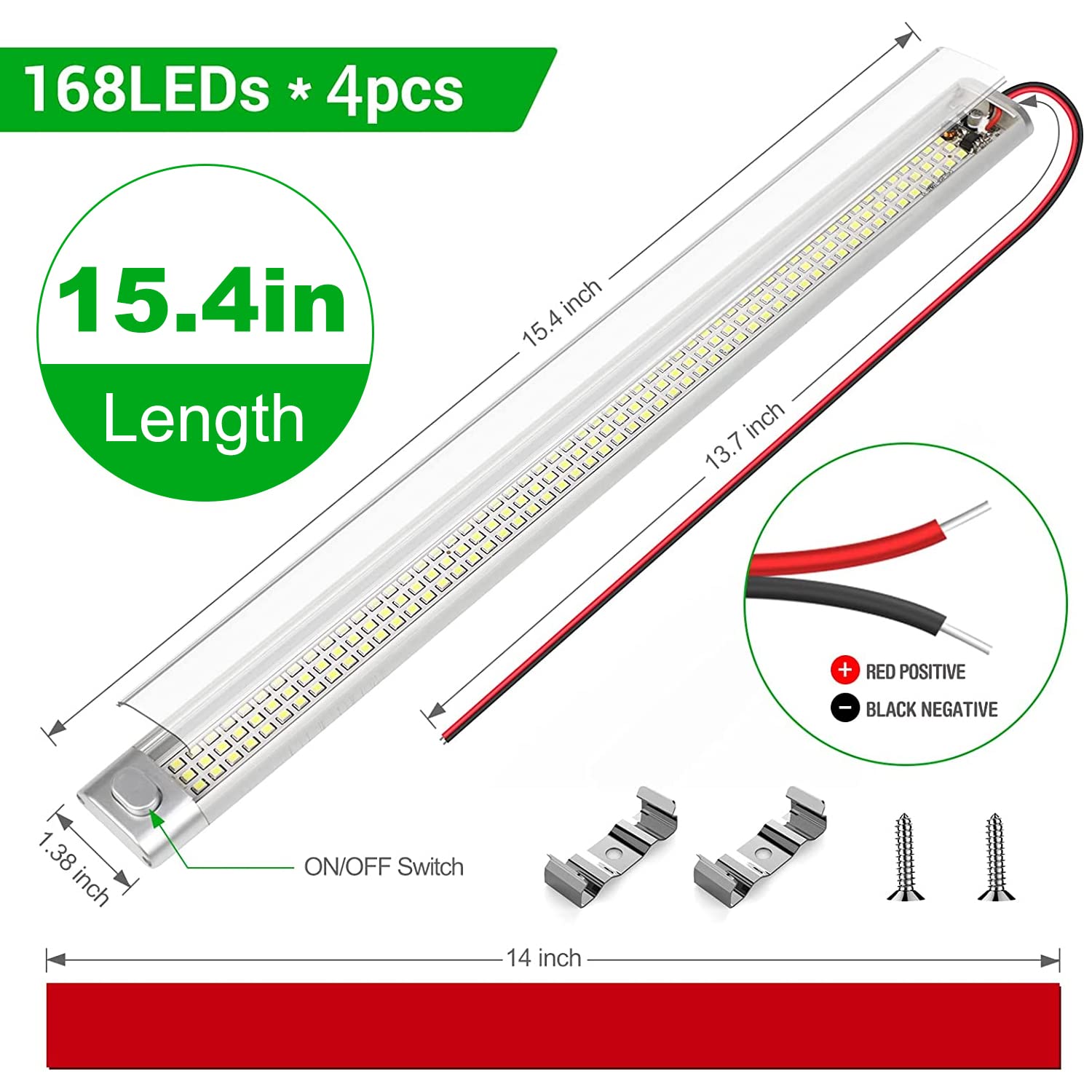 CT CAPETRONIX 12V LED Interior Light Bar - 15.4 Inch 168 LEDs 1700LM 10W DC 12V LED Strip Lights with Switch for Cargo Trailer, RV, Van, Truck, Camper, Boat, Caravan, Motorhome (4 Pack) - Perfect for Interior Lighting in Dark Spaces