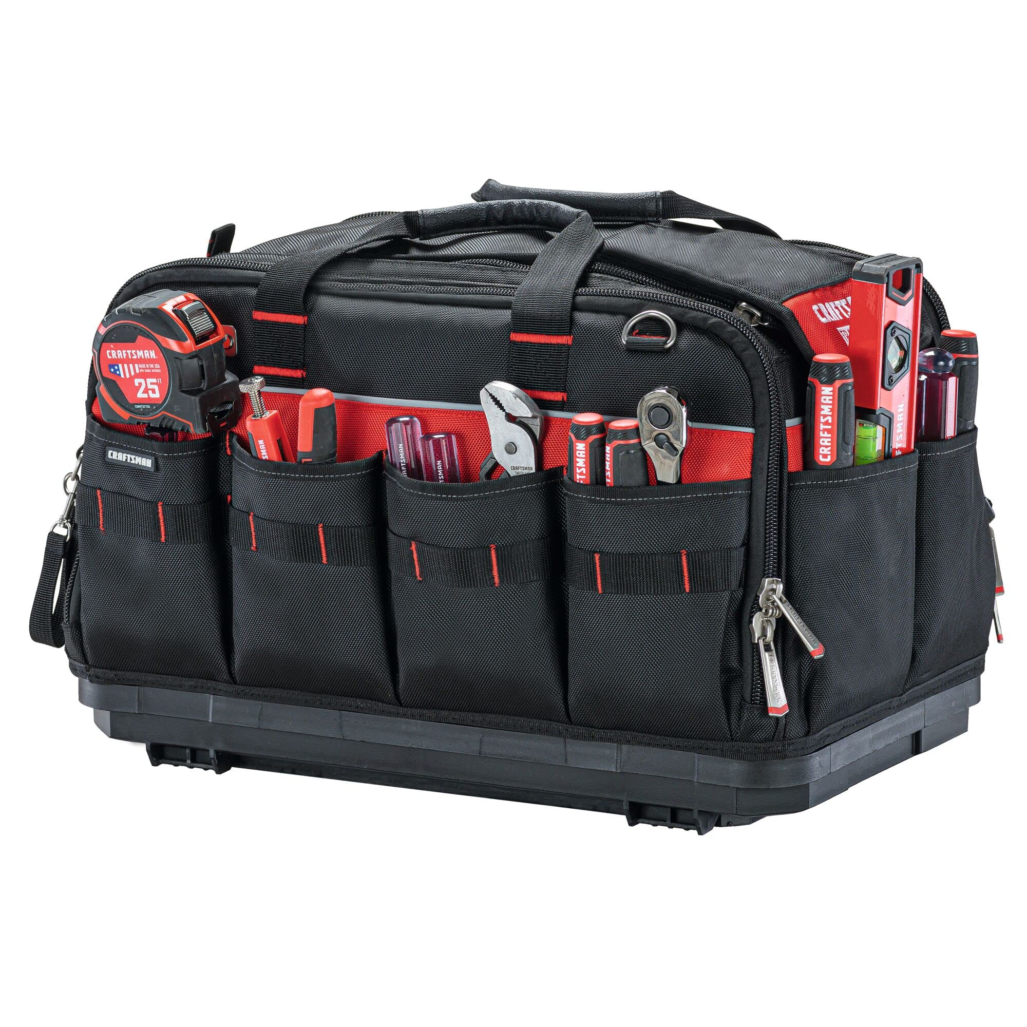 CRAFTSMAN TRADESTACK 22.5-Inch Heavy Duty Polyester Tool Bag - Black & Red (CMST21450) for Electricians, Contractors & DIY Home Improvement Projects