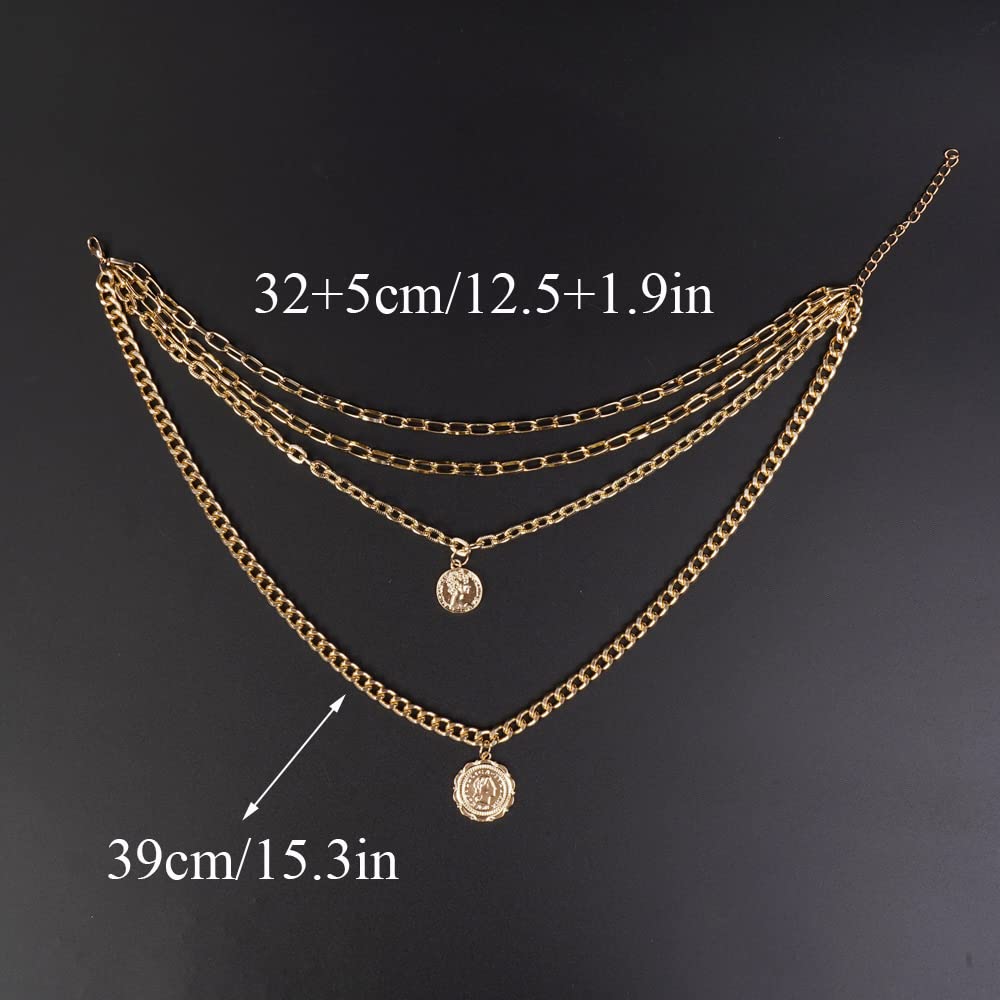 Missgrace 4-Tier Boho Women's Dainty Chunky Coin Layered Choker Necklace - Trendy Multilayered Jewelry for Women - Perfect for Festivals, Parties & Everyday Boho Style