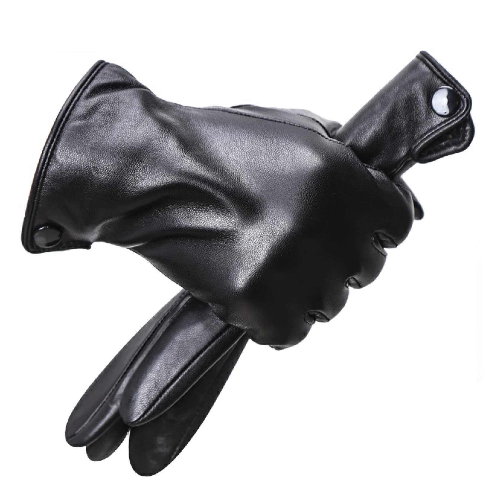 Touch Screen Ski Gloves for Men - Winter Warm Waterproof Gloves with Leather Palm - Black Cold Weather Gloves for Skiing, Snowboarding & Outdoor Activities