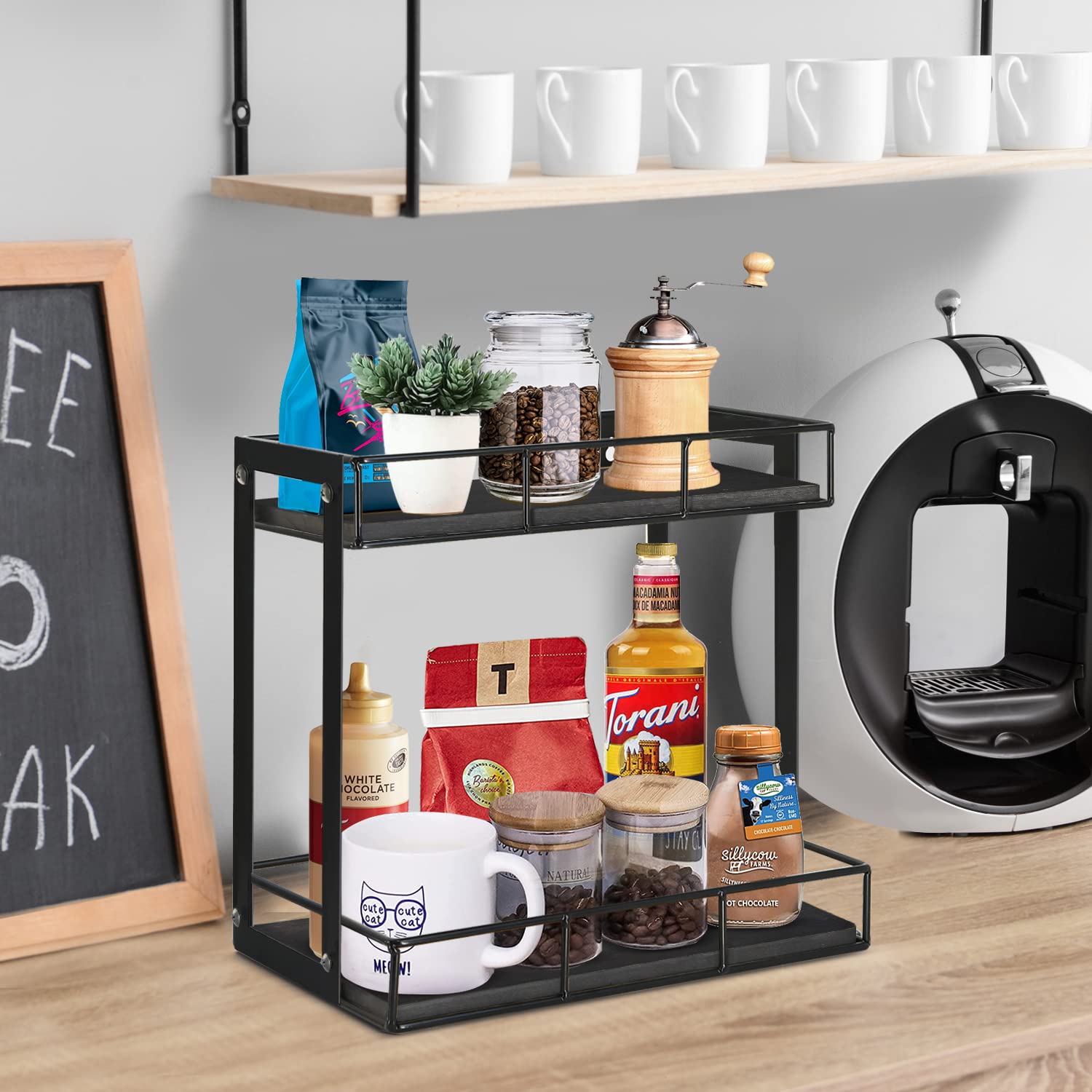 2-Tier Coffee Station Organizer - Coffee Pod & K-Cup Holder with Condiment Storage - Perfect for Coffee Bar Decor & Kitchen Countertop Organization - Ideal Gift for Coffee Lovers
