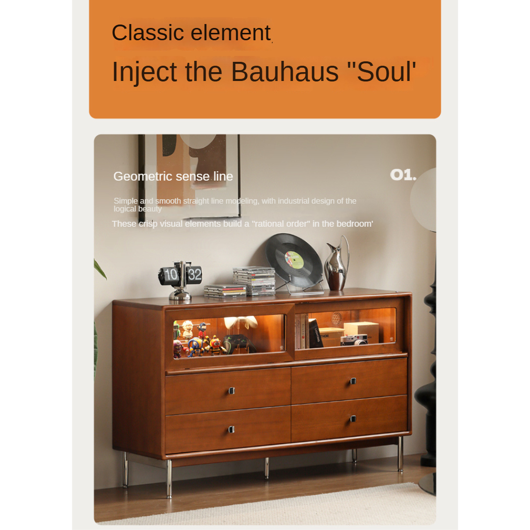 Bauhaus Style Poplar Solid Wood Cabinet with Storage Drawers - Perfect for Living Room, Bedroom & Office Organization
