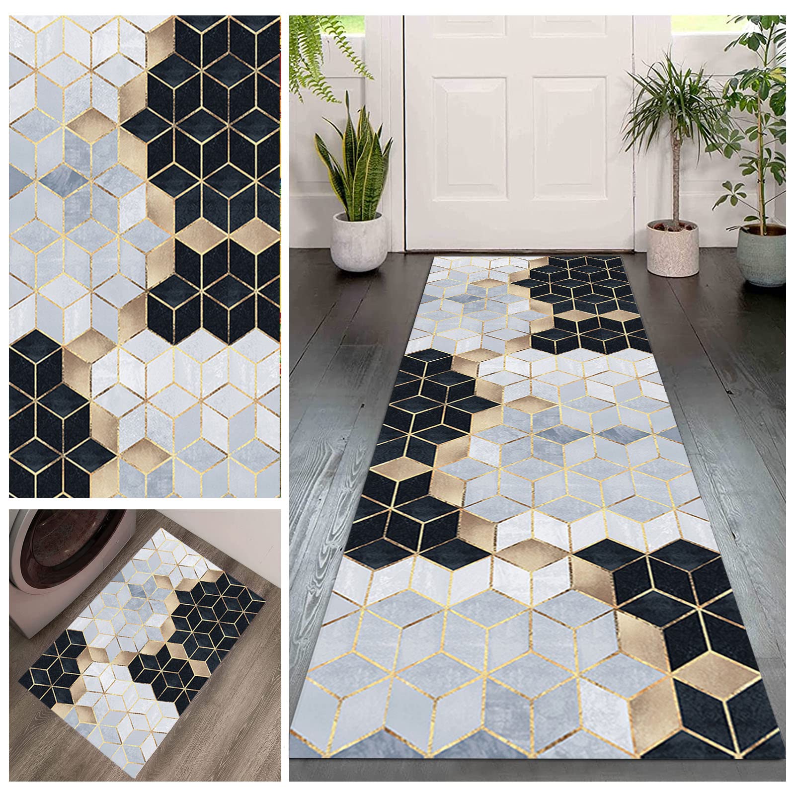 Runner Rug for Hallways & Kitchen - Machine Washable, Stain Resistant, Non-Shed Carpet - Perfect for Laundry Room, Living Room, Bathroom & Entryway - Durable Floor Mat for High Traffic Areas