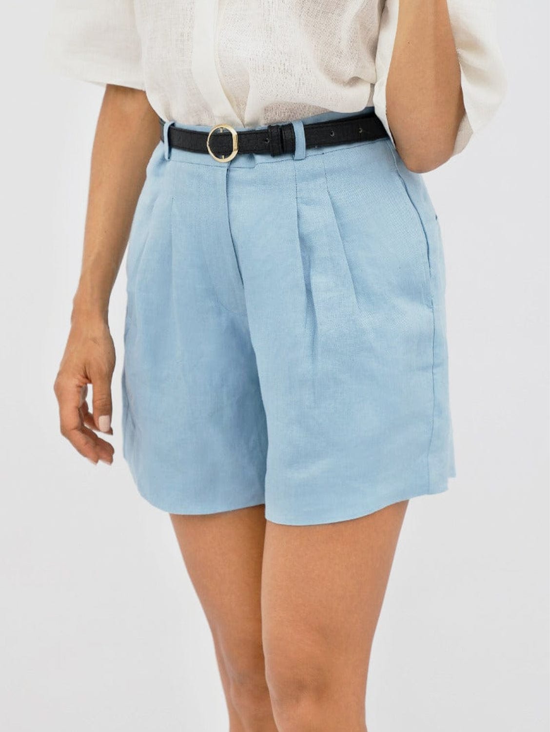 French Riviera Linen Mom Shorts for Women | Comfortable High Waisted Summer Shorts | Beach Vacation & Casual Outfit Essential