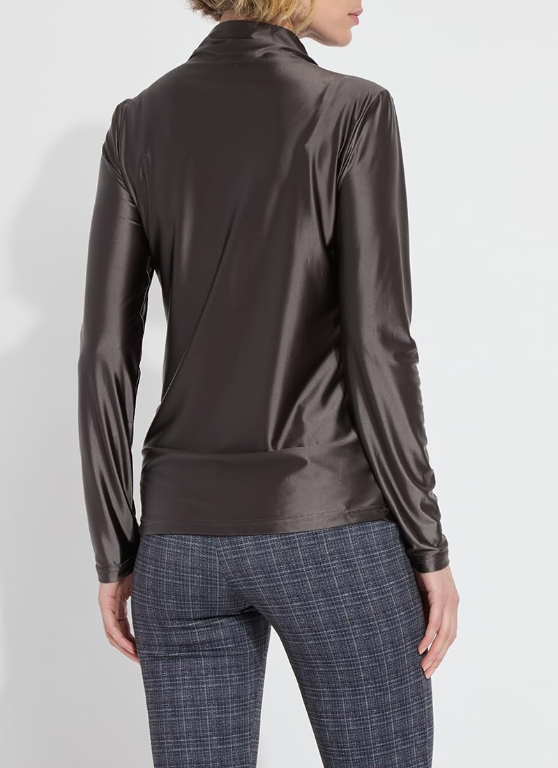 Lyssé Shalom Satin Shirt for Women - Elegant Long Sleeve Blouse & Asymmetrical Funnel Neck Top | Perfect for Office Wear, Evening Events & Special Occasions