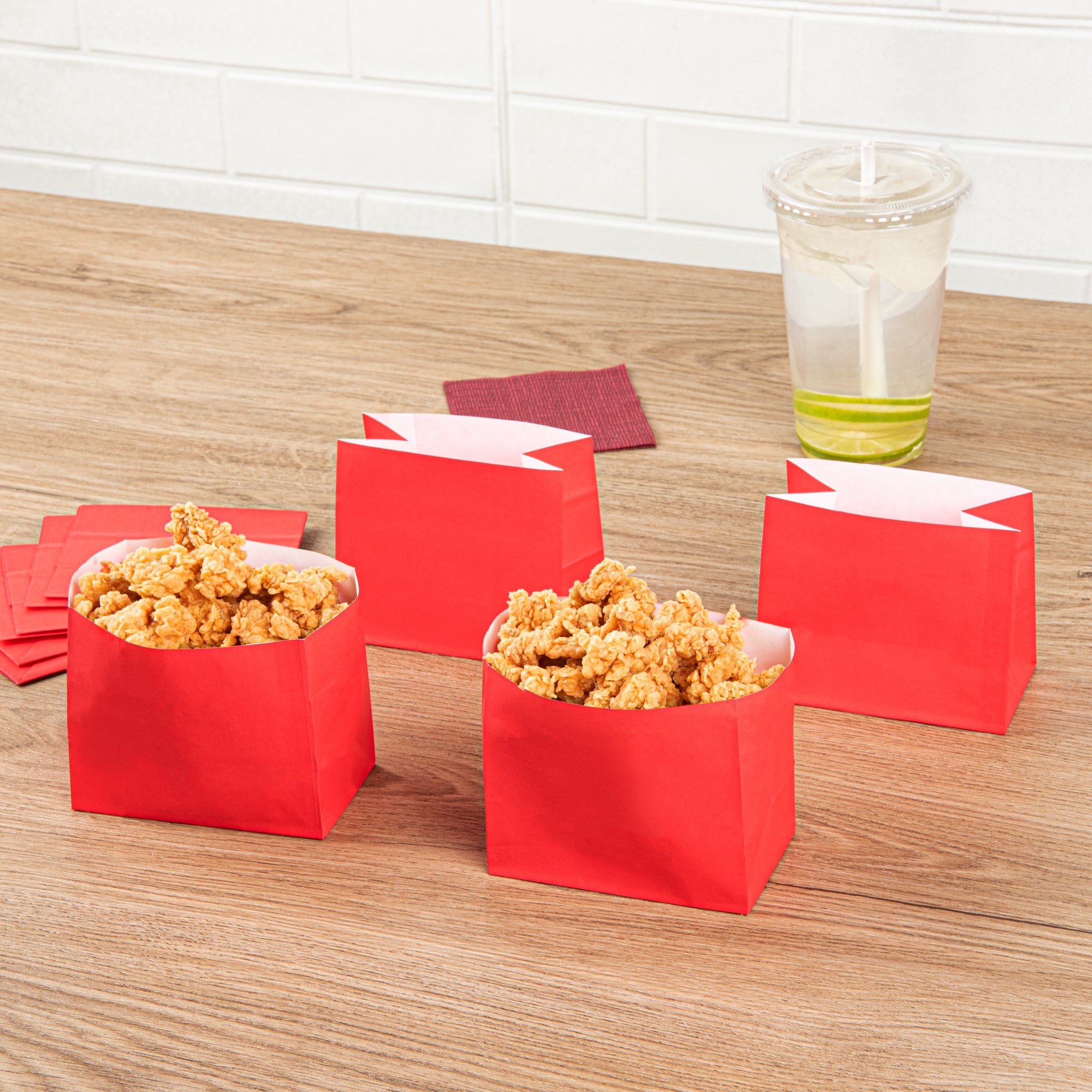 Red Paper Large Snack Bags 4.25 x 2.5 x 3.75 Inches - 100 Count Box | Bulk Food Storage, Party Favors & Candy Packaging for Bakeries, Cafes & Home Use