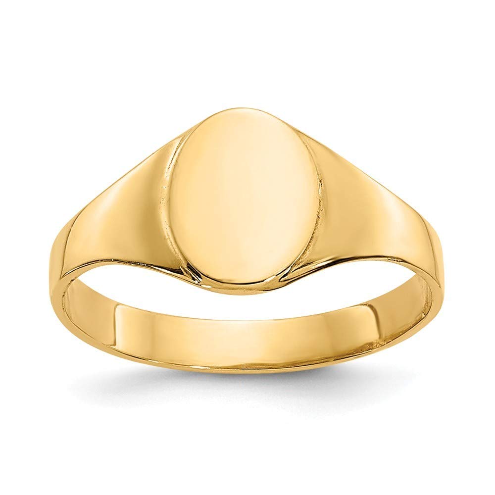 14K Yellow Gold Engravable High Polished Oval Baby Signet Ring - Size 1 Jewelry Gift for Women, Girls, Teens - Personalized Name Ring for Birthdays, Anniversaries & Special Occasions