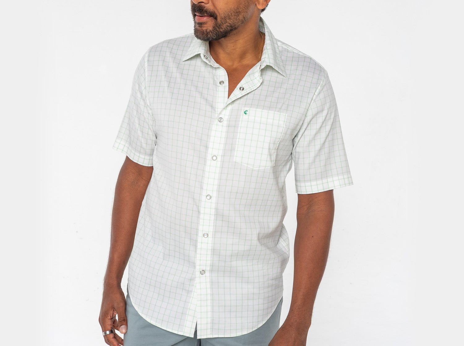 Men's Short Sleeve Performance Pearl Snap Shirt - Windowpane Pattern White - Perfect for Casual Wear, Outdoor Activities & Western Style Fashion