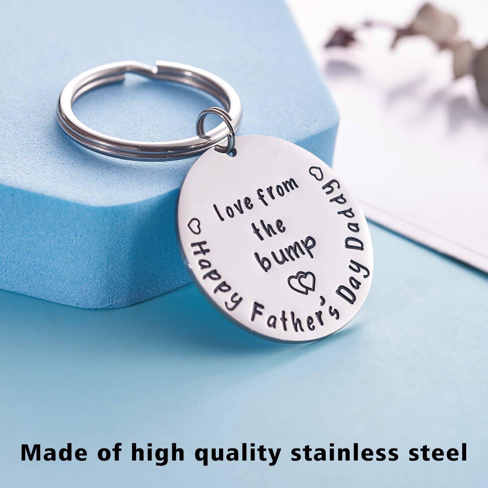 Personalized Happy Father’s Day Keychain Gift from Daughter or Son - Stainless Steel Engraved Keyring for Expecting Dads | Perfect Pregnancy Announcement & New Dad Gift Idea