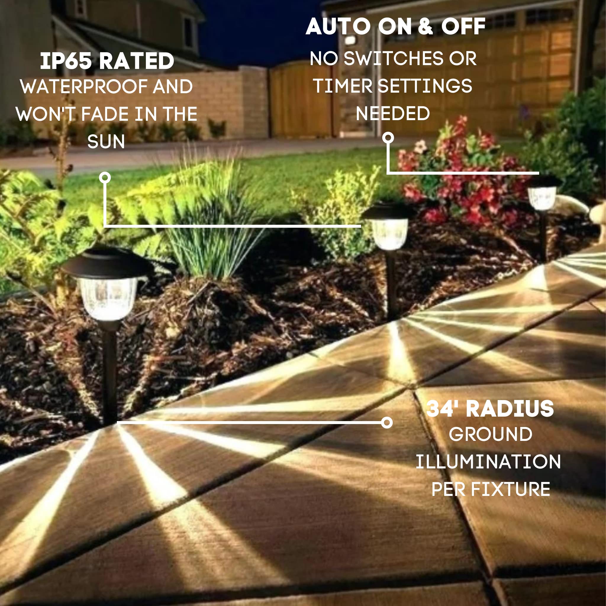 Energizer LED Solar Pathway Lights - 8 Pack Black Outdoor Solar Lights - IP65 Waterproof with Auto On/Off - Patterned Glass & Metal Construction - Perfect for Garden, Walkway, Driveway, and Landscape Lighting