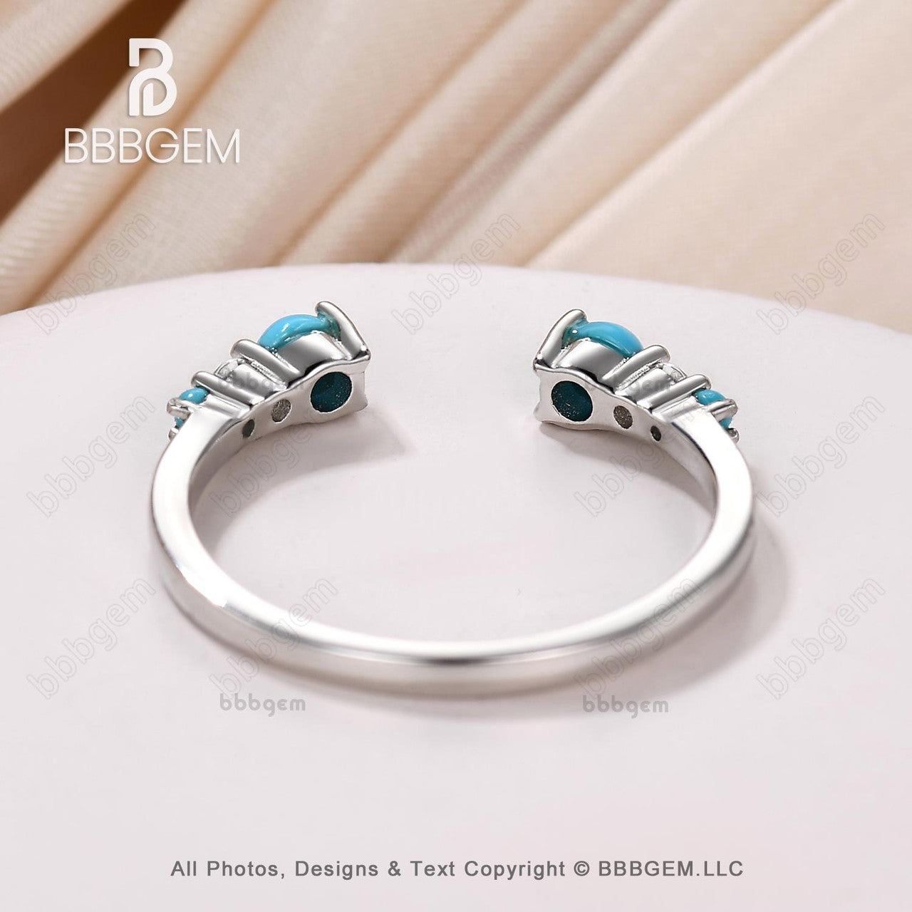 December Birthstone Turquoise Diamond White Gold Open Gap Band Ring – 1.4mm Wide Round Sleeping Beauty Turquoise Ring for Women | Perfect Gift for Birthdays, Anniversaries & Special Occasions
