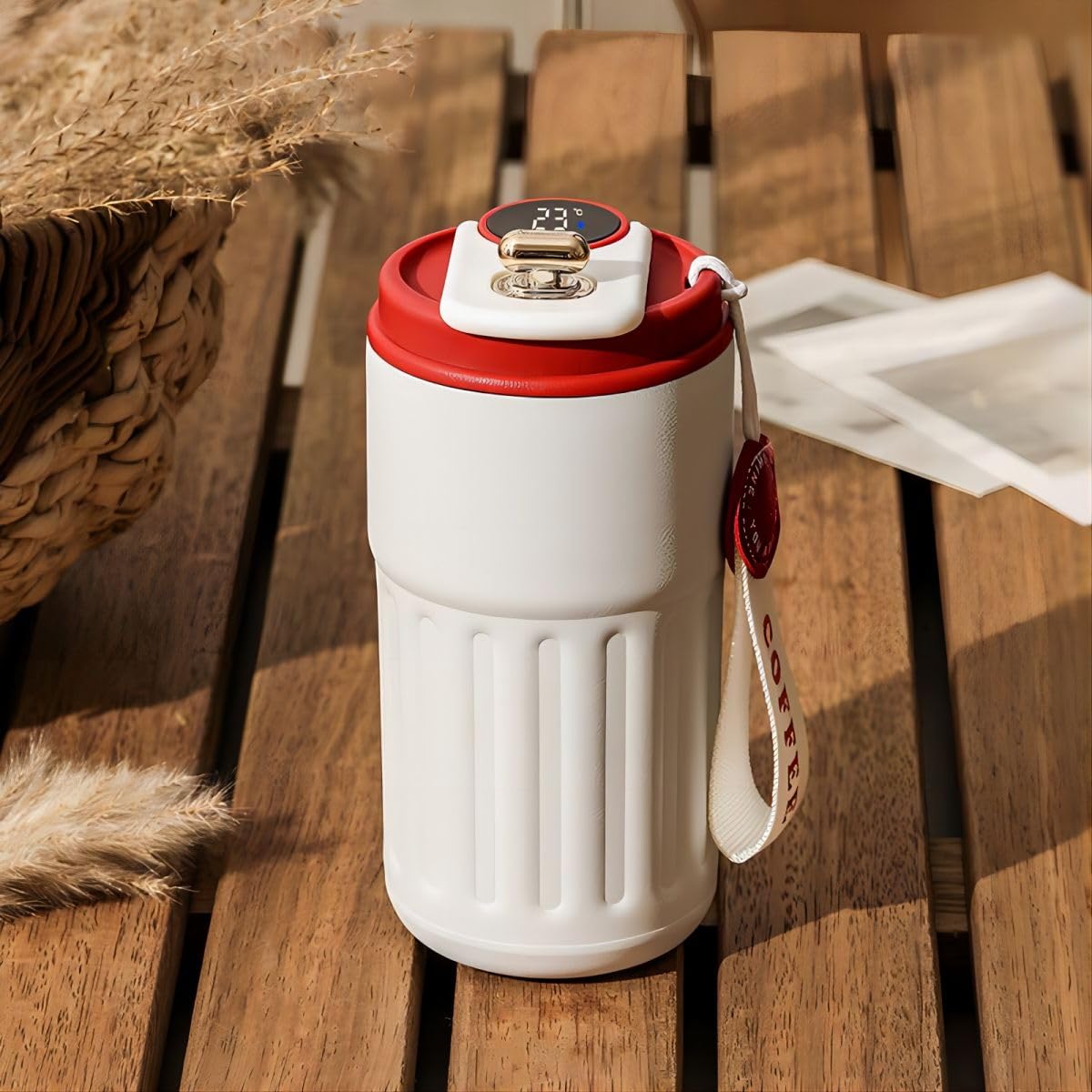 Premium Stainless Steel Vacuum Insulated Travel Coffee Mug - 12oz (370ml) Leak-Proof Double Wall Thermos Tumbler for Hot & Cold Drinks - Smart Red - Perfect for Office, Commuting, Camping & Outdoor Activities