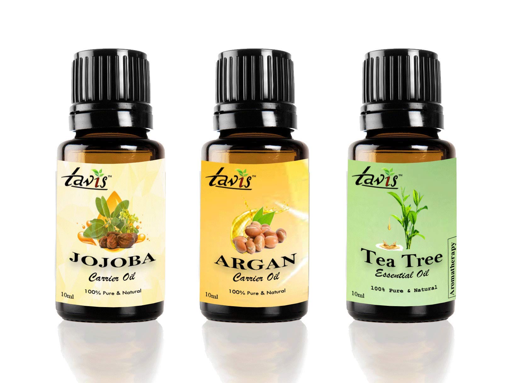 Pure Tavis Argan Oil, Jojoba Oil & Tea Tree Oil Set for Hair & Skin Care - Natural Moisturizer for Dry Scalp, Face & Body - Perfect for DIY Beauty & Aromatherapy