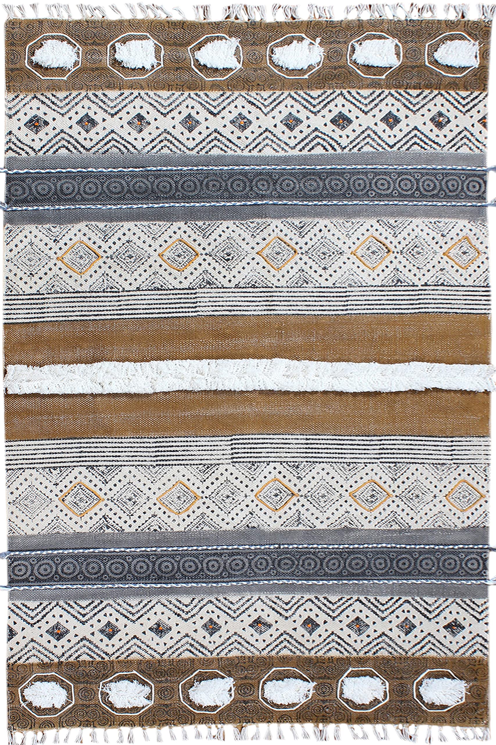 Handmade Block Printed Cotton Dhurrie Kilim Rug – Bohemian Flat Weave Area Rug for Bedroom, Bathroom & Kitchen – Eco-Friendly Indoor Decor & Floor Carpet – Perfect for Boho Home, Living Room & Dorm Style