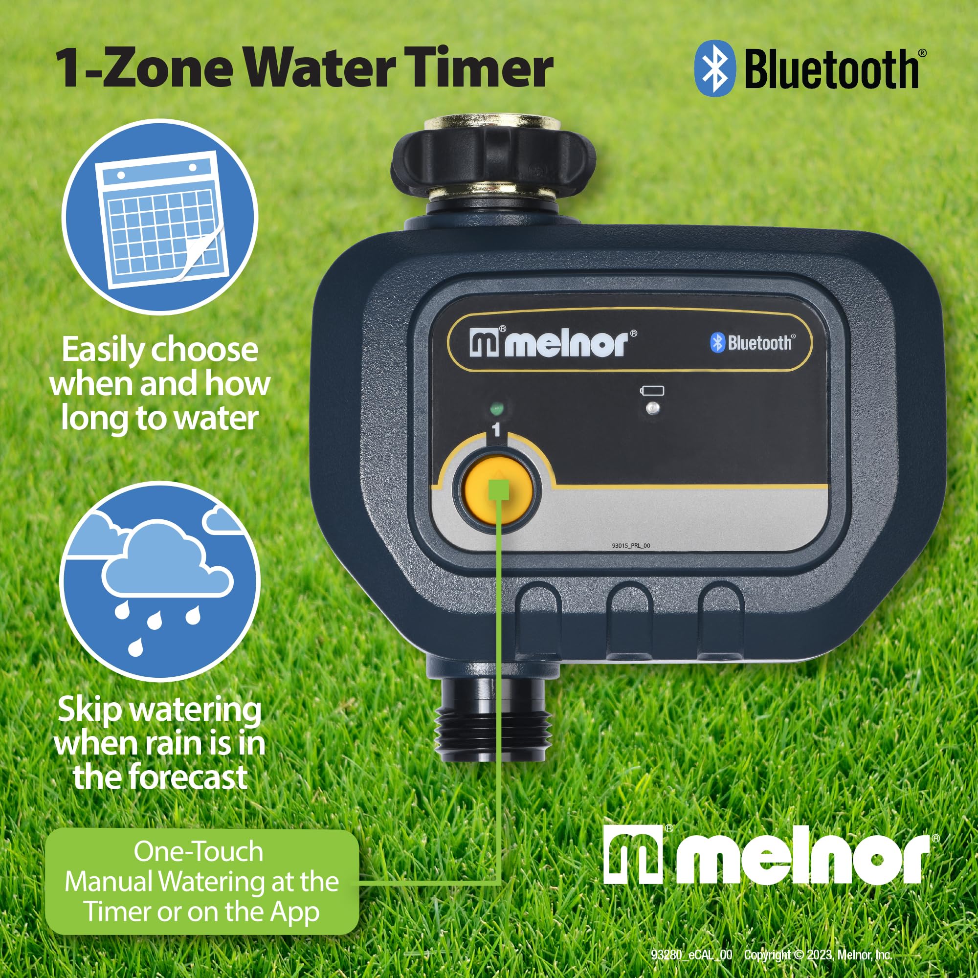 Melnor 65182AMZ Bluetooth Smart Hose Timer - 1-Zone Programmable Water Sprinkler Timer with Quick Connect for Garden, Lawn & Yard Irrigation System | Easy Wireless Control via Mobile App | Weather Resistant Black & Yellow Design