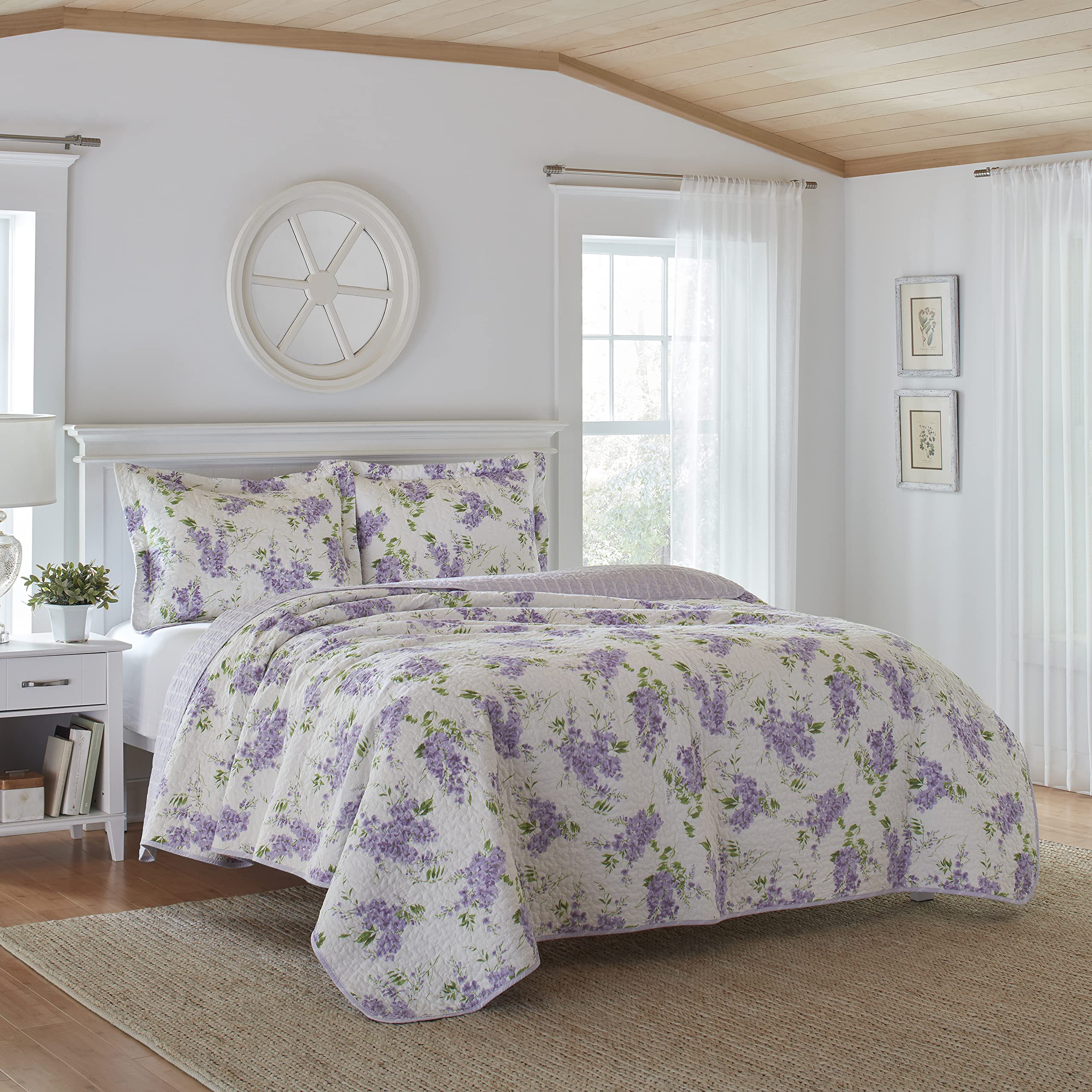 Laura Ashley Queen Quilt Set - Reversible 100% Cotton Bedding with Matching Shams | Lightweight All-Season Comforter | Keighley Lilac Floral Design | Perfect for Master Bedroom, Guest Room & Cozy Home Decor