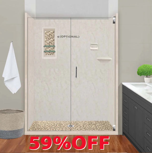 Premium Rafe Marble Alcove Shower Kit with 3 Accent Options (Liner Optional) - Luxury Bathroom Upgrade for Modern Homes & Spa-Like Experience
