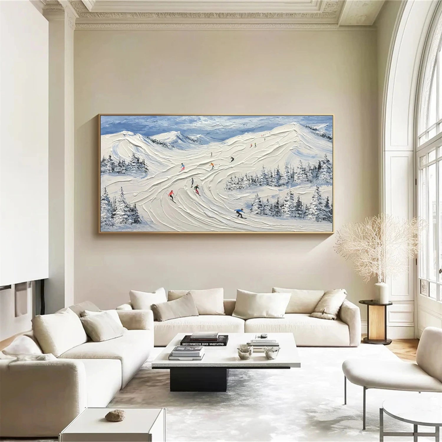 SP039 Textured Canvas Painting - Skiing Sport Art Wall Decor for Living Room, Bedroom & Office | Winter Sports Theme Home Decor