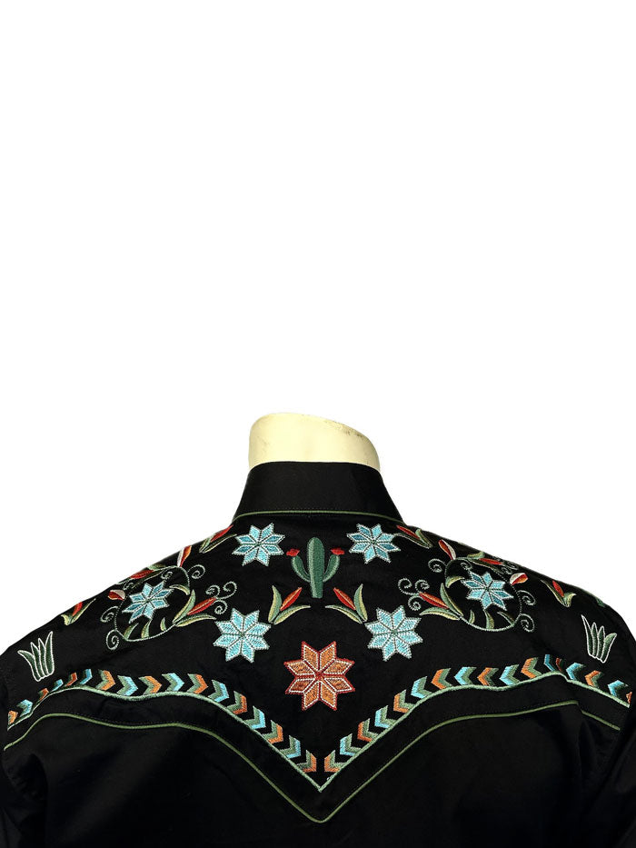 Rockmount 6865 BLK Men's Agave Cactus Floral Embroidered Western Shirt - Black Cowboy Shirt for Rodeo, Country Music Festivals & Western Style Fashion