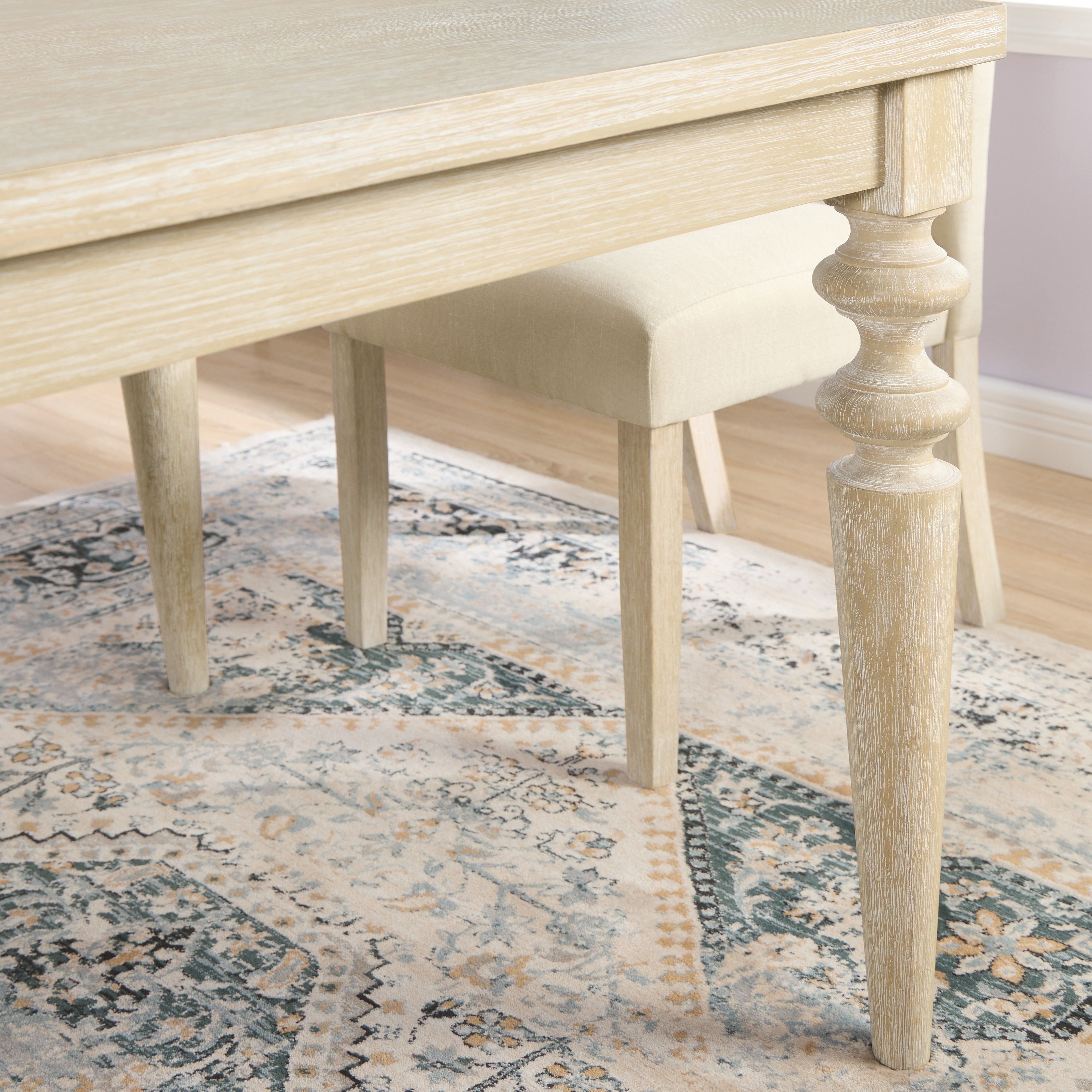 Roundhill Furniture Amonia Urban Style Wired Wood Turned Leg Dining Table - 42 Inch Modern Farmhouse Kitchen Table with Washed White Finish - Perfect for Small Space Dining Rooms & Breakfast Nooks