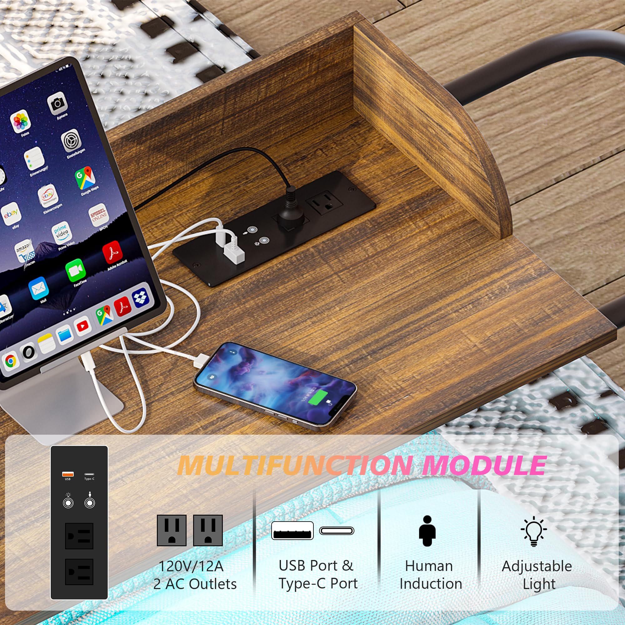 Adjustable Overbed Table with USB Charging Station - 83